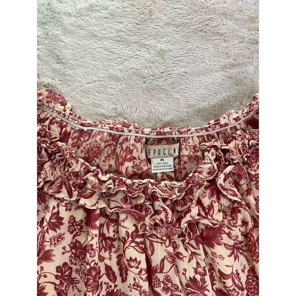 Capucine Women's Floral Print Silk Blouse Size M Multicolor Ruffle Trim - Picture 6 of 11